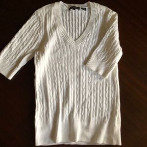 2 for $20Jeanne Pierre White 3/4 Sleeve Cable Knit